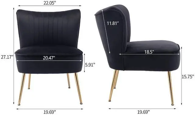 Alt view image 3 of 7 - Modern Velvet Upholstered Accent Chair Set of 2,Mid Century Living Room Chairs with Golden Legs,Comfy Armless Chair Wingback Single Sofa Side Chair for Bedroom,Black