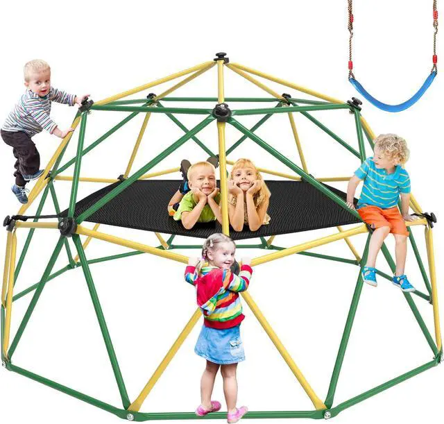 Main image of Climbing Dome, 10FT Dome Climber with Hammock for Kids 3 to 10 Outdoor Play Equipment, Supports up to 1000lbs Jungle Gym, Anti-Rust, Easy Assembly, Yellow+Green