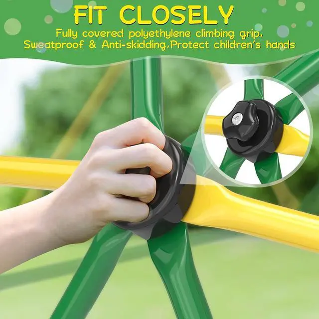 Alt view image 7 of 7 - Climbing Dome, 10FT Dome Climber with Hammock for Kids 3 to 10 Outdoor Play Equipment, Supports up to 1000lbs Jungle Gym, Anti-Rust, Easy Assembly, Yellow+Green