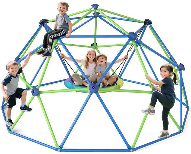 Main image of Climbing Dome, 10FT Dome Climber with Canopy Monkey Bars for Kids 3 to 10 Outdoor Play Equipment, Supports up to 1000lbs Jungle Gym, Anti-Rust, Easy Assembly, Gift for Kids - Blue+Green