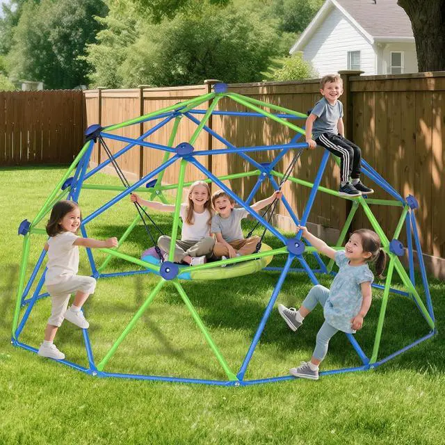 Alt view image 2 of 5 - Climbing Dome, 10FT Dome Climber with Canopy Monkey Bars for Kids 3 to 10 Outdoor Play Equipment, Supports up to 1000lbs Jungle Gym, Anti-Rust, Easy Assembly, Gift for Kids - Blue+Green