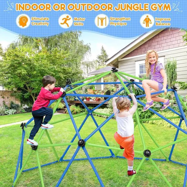 Alt view image 3 of 7 - Climbing Dome, 10FT Dome Climber for Kids 3 to 10 Outdoor Play Equipment, Supports Up to 1000lbs Jungle Gym, Anti-Rust, Easy Assembly, Blue+Green