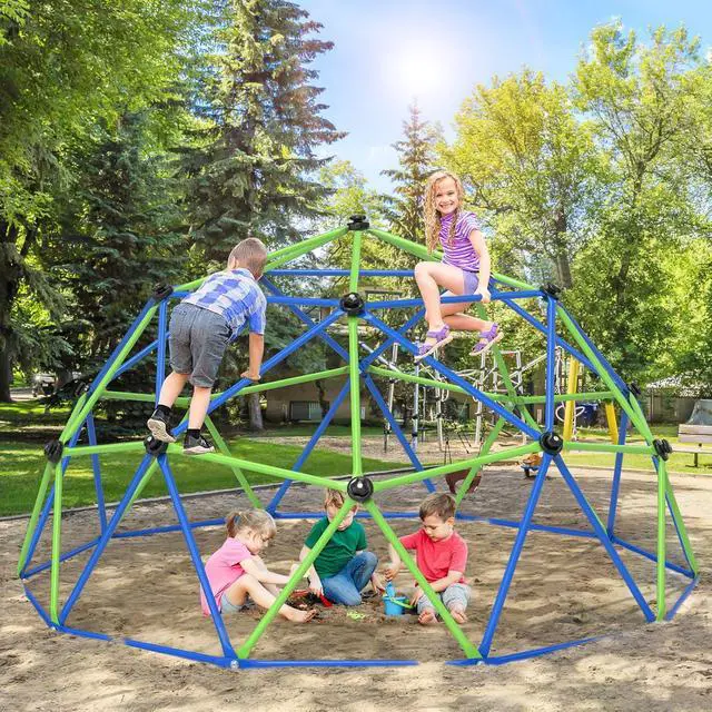 Alt view image 6 of 7 - Climbing Dome, 10FT Dome Climber for Kids 3 to 10 Outdoor Play Equipment, Supports Up to 1000lbs Jungle Gym, Anti-Rust, Easy Assembly, Blue+Green