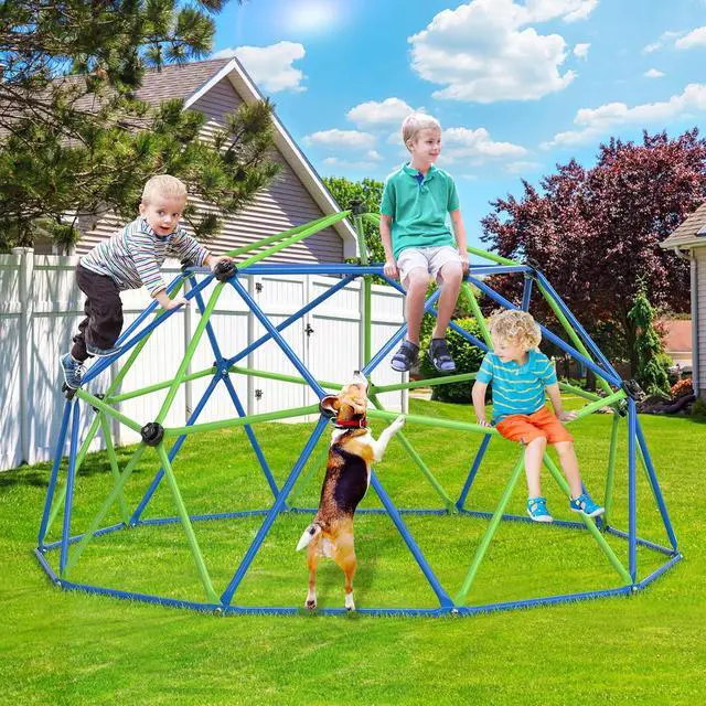 Alt view image 7 of 7 - Climbing Dome, 10FT Dome Climber for Kids 3 to 10 Outdoor Play Equipment, Supports Up to 1000lbs Jungle Gym, Anti-Rust, Easy Assembly, Blue+Green