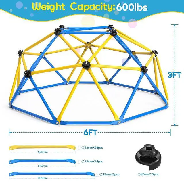 Alt view image 6 of 7 - Climbing Dome, Upgraded 6FT Geometric Dome Climber with Climbing Grip for Kids Indoor Outdoor Play Equipment, Supports 600LBS Jungle Gym Playground Backyard Play Centre, Easy Assembly