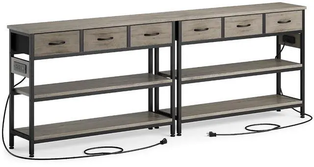 Main image of 2 Pack Entryway Table with Outlets, 3 Fabric Drawers, 43in | 43.3"W x 11.8"D entry table with 2 outlets, 2 USB ports, swappable plug side, adjustable feet and anti-tip kit.