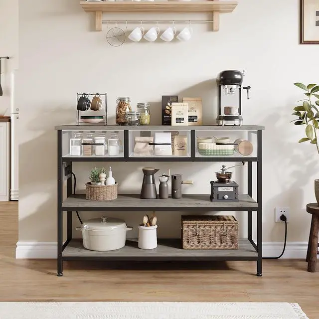 Alt view image 5 of 7 - 2 Pack Entryway Table with Outlets, 3 Fabric Drawers, 43in | 43.3"W x 11.8"D entry table with 2 outlets, 2 USB ports, swappable plug side, adjustable feet and anti-tip kit.
