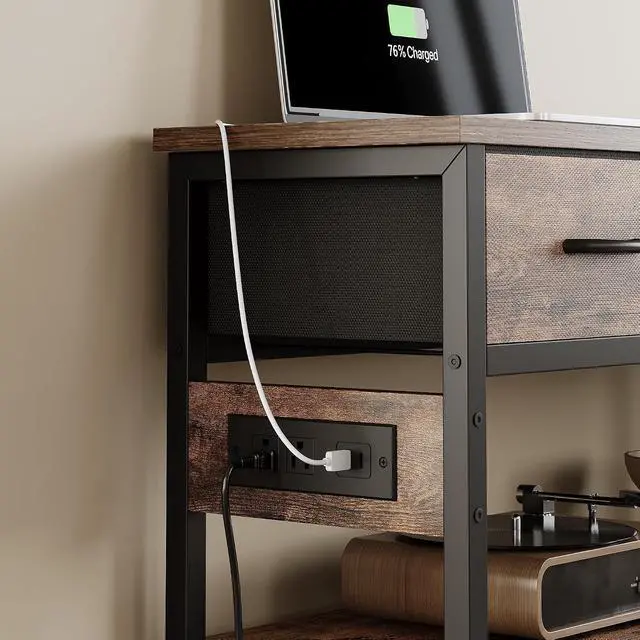 Alt view image 5 of 7 - Entryway Table with Outlets, 3 Fabric Drawers, 43 in Console Table | 43.3"W x 11.8"D entry table with 2 outlets, 2 USB ports, swappable plug side, adjustable feet and anti-tip kit.