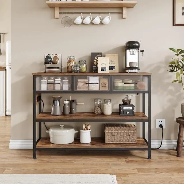 Alt view image 7 of 7 - Entryway Table with Outlets, 3 Fabric Drawers, 43 in Console Table | 43.3"W x 11.8"D entry table with 2 outlets, 2 USB ports, swappable plug side, adjustable feet and anti-tip kit.