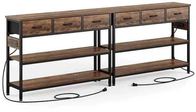 Main image of 2 Pack Entryway Table with Outlets, 3 Fabric Drawers, 43in | 43.3"W x 11.8"D entry table with 2 outlets, 2 USB ports, swappable plug side, adjustable feet and anti-tip kit.