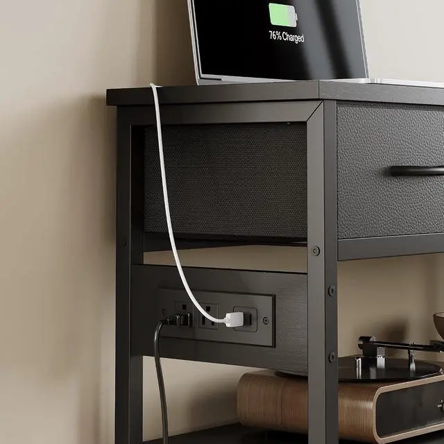 Alt view image 4 of 7 - 2 Pack Entryway Table with Outlets, 3 Fabric Drawers, 43in | 43.3"W x 11.8"D entry table with 2 outlets, 2 USB ports, swappable plug side, adjustable feet and anti-tip kit.