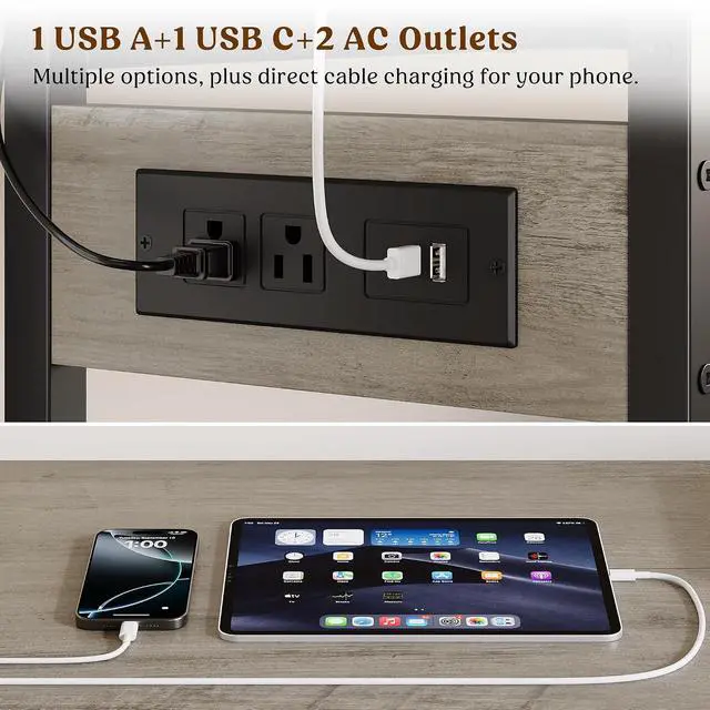 Alt view image 5 of 7 - Entryway Table with Outlets, 3 Fabric Drawers, 43 in Console Table | 43.3"W x 11.8"D entry table with 2 outlets, 2 USB ports, swappable plug side, adjustable feet and anti-tip kit.