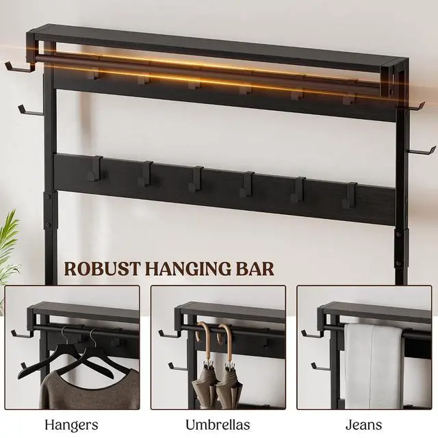 Alt view image 4 of 7 - Hall Tree with Bench and Shoe Storage, 39.4 Entryway Bench with Coat Rack freestanding, 5 in 1 Entryway Furniture Organizer Large Coat and Shoe Rack with 21 Hooks and Drawers, Black