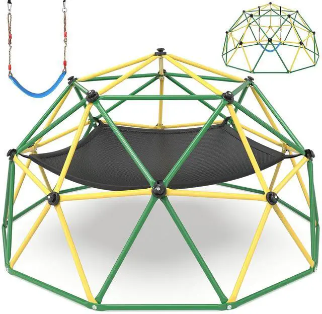 Main image of Climbing Dome with Hammock and Swing, 10FT Backyard Jungle Gym | 10FT dome with hammock and swing creates climbing, lounging, and swinging zones for 5-6 kids in larger yards.