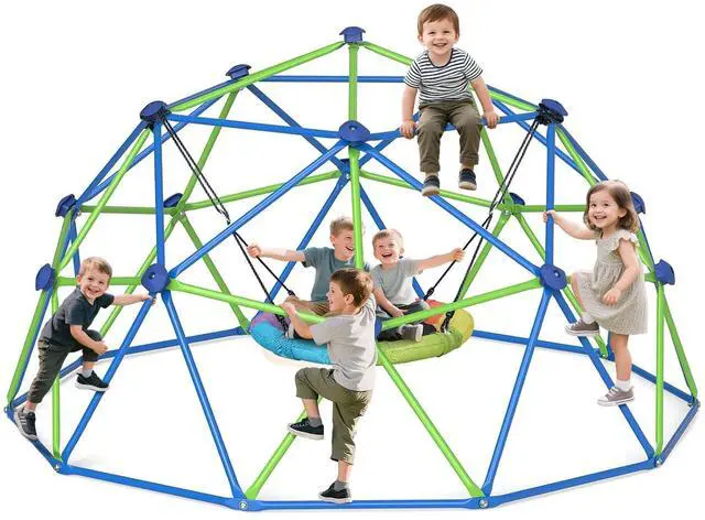 Main image of Climbing Dome with Saucer Swing, 10FT Jungle Gym, 800 lb Capacity | Premium 10FT dome with 32" Teslin saucer swing, 0.86" galvanized steel, 5FT height, and 800 lb total capacity.