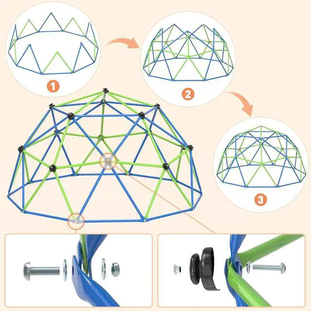 Alt view image 5 of 7 - Climbing Dome for Kids, 10FT Geometric Dome Climber, Frog Grips | Spacious 10FT geometric frame with colorful frog grips supports group climbing and screen-free backyard activity.