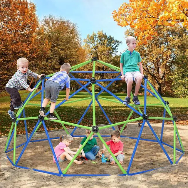 Alt view image 6 of 7 - Climbing Dome for Kids, 10FT Geometric Dome Climber, Frog Grips | Spacious 10FT geometric frame with colorful frog grips supports group climbing and screen-free backyard activity.