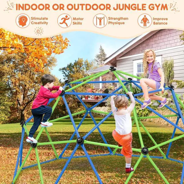 Alt view image 7 of 7 - Climbing Dome for Kids, 10FT Geometric Dome Climber, Frog Grips | Spacious 10FT geometric frame with colorful frog grips supports group climbing and screen-free backyard activity.