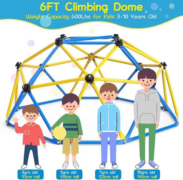 Alt view image 5 of 6 - Climbing Dome for Kids, 6FT Geometric Climber, 600 lb Capacity | Compact 6FT diameter and 3FT height fit small yards; reinforced center pole supports preschool climbing confidence.