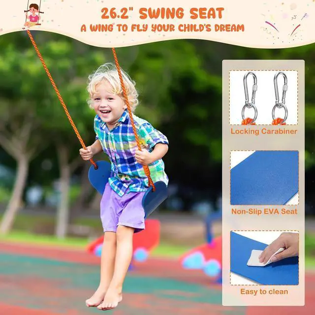 Alt view image 5 of 7 - Swing Set for Backyard, 32" Saucer and Belt Seat, 440 lb Frame | 2 swing styles in one frame: 32" saucer for sharing and 26.2" belt seat for classic swinging, built for sibling play.