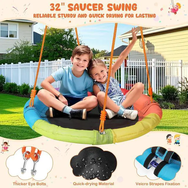 Alt view image 4 of 7 - Swing Set for Backyard, 32" Saucer and Belt Seat, 440 lb Frame | 2 swing styles in one frame: 32" saucer for sharing and 26.2" belt seat for classic swinging, built for sibling play.