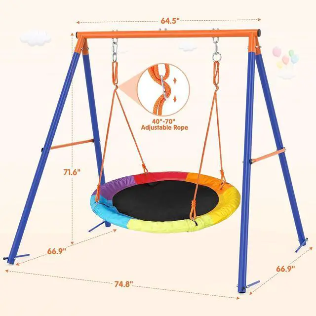 Alt view image 3 of 7 - Swing Sets for Backyard, 40" Saucer Swing, 440 lb A-Frame Stand | 40" round seat, 2" galvanized steel frame, adjustable ropes, CPC-tested build, and 71.6" height for family backyard play.