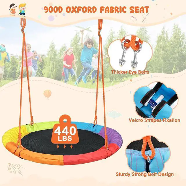 Alt view image 4 of 7 - Swing Sets for Backyard, 40" Saucer Swing, 440 lb A-Frame Stand | 40" round seat, 2" galvanized steel frame, adjustable ropes, CPC-tested build, and 71.6" height for family backyard play.