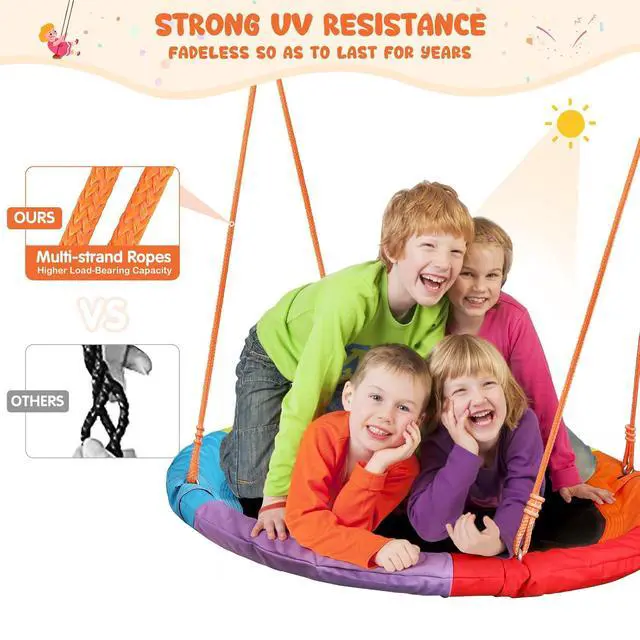 Alt view image 5 of 7 - Swing Sets for Backyard, 40" Saucer Swing, 440 lb A-Frame Stand | 40" round seat, 2" galvanized steel frame, adjustable ropes, CPC-tested build, and 71.6" height for family backyard play.