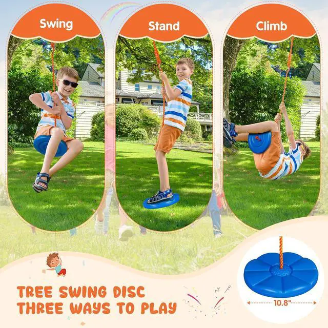 Alt view image 5 of 7 - Swing Sets for Backyard, 3 Seats with Saucer, Belt and Disc Swing | 3 stations for larger families: 32" saucer, 26" belt seat, tree disc swing, 124.4" width, galvanized steel.