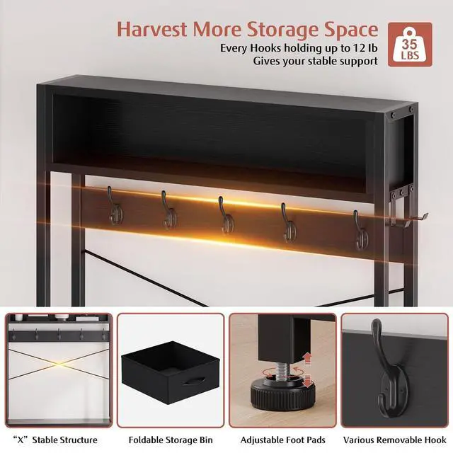 Alt view image 5 of 7 - Hall Tree with Bench and Shoe Storage, 31.5" Coat Rack Freestanding with 2-Tier Storage Shelf, 6-in-1 Entryway Bench Coat Rack with 12 Hooks and 3 Drawers(Black)