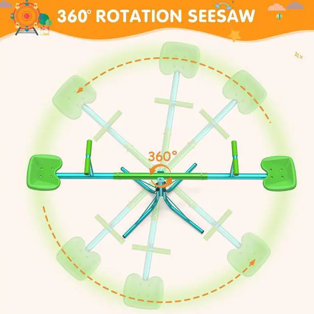 Alt view image 6 of 7 - Seesaw for Kids Outdoor, 360° Spin Teeter Totter, 100 lb Seat | 2-player bounce-and-spin fun with soft handles, cushioning bar, 3-section frame, and portable 15 lb build for yards or parks.