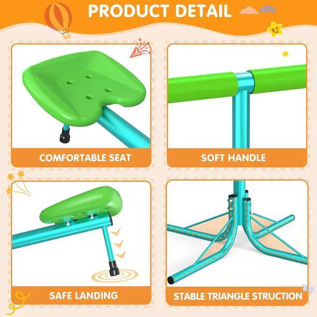 Alt view image 5 of 7 - Seesaw for Kids Outdoor, 360° Spin Teeter Totter, 100 lb Seat | 2-player bounce-and-spin fun with soft handles, cushioning bar, 3-section frame, and portable 15 lb build for yards or parks.