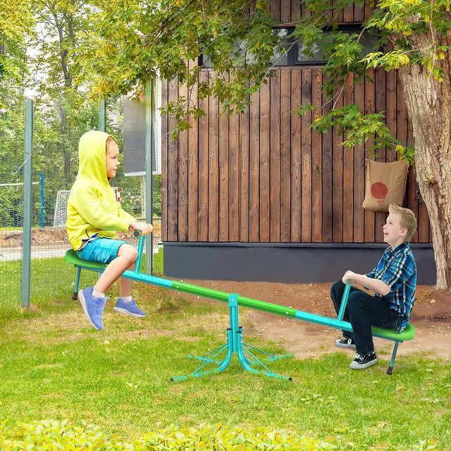 Alt view image 2 of 7 - Seesaw for Kids Outdoor, 360° Spin Teeter Totter, 100 lb Seat | 2-player bounce-and-spin fun with soft handles, cushioning bar, 3-section frame, and portable 15 lb build for yards or parks.