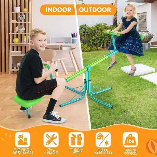 Alt view image 7 of 7 - Seesaw for Kids Outdoor, 360° Spin Teeter Totter, 100 lb Seat | 2-player bounce-and-spin fun with soft handles, cushioning bar, 3-section frame, and portable 15 lb build for yards or parks.