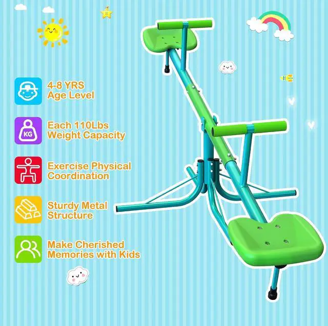Alt view image 5 of 7 - Teeter Totter for Kids, 2-Seat Spinning Seesaw | 2-player bounce-and-spin fun with soft handles, cushioning bar, 3-section frame, and portable 15 lb build for yards or parks.