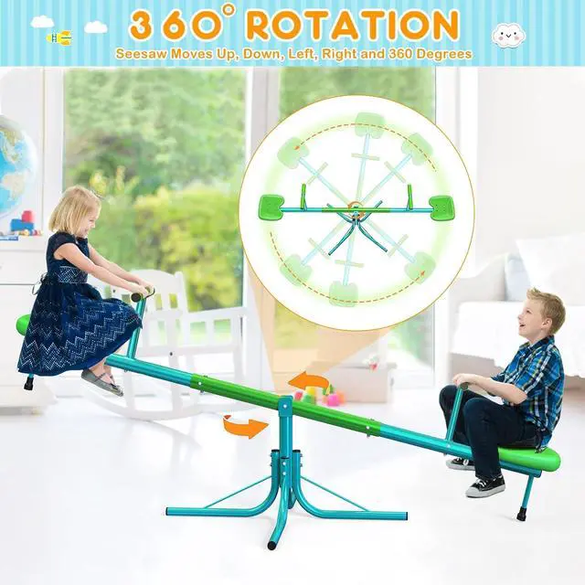Alt view image 4 of 7 - Teeter Totter for Kids, 2-Seat Spinning Seesaw | 2-player bounce-and-spin fun with soft handles, cushioning bar, 3-section frame, and portable 15 lb build for yards or parks.
