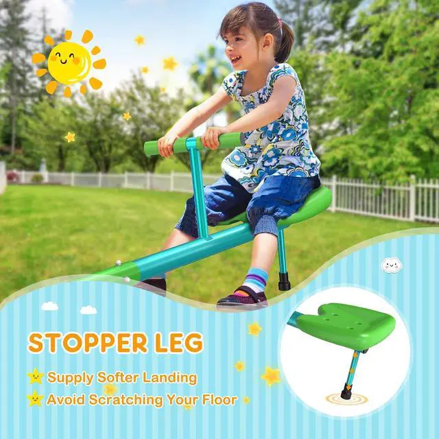 Alt view image 6 of 7 - Teeter Totter for Kids, 2-Seat Spinning Seesaw | 2-player bounce-and-spin fun with soft handles, cushioning bar, 3-section frame, and portable 15 lb build for yards or parks.