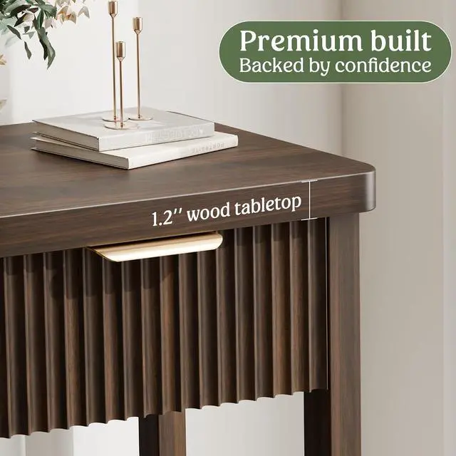 Alt view image 4 of 7 - Fluted Console Table, 51 Inch Entryway Table with 3 Drawers | Scandi farmhouse look with quiet full-extension slides, open lower shelf, profile for hallway, entry, foyer or behind sofa.