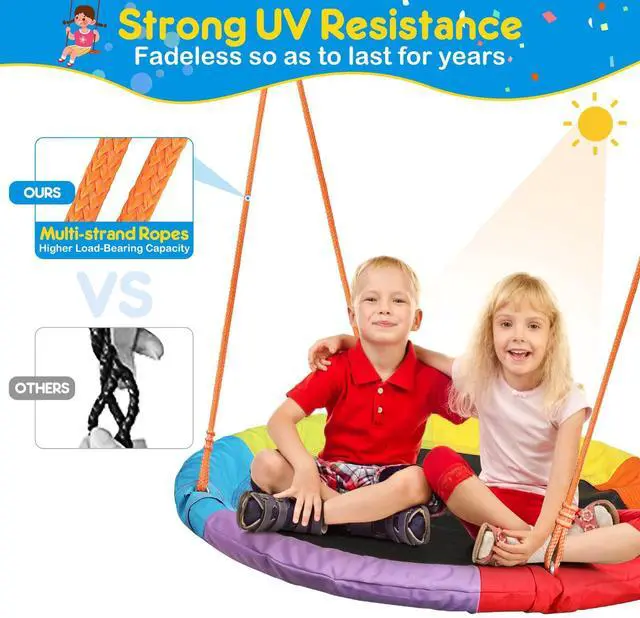 Alt view image 4 of 7 - Saucer Swing with Stand, 40" Round Seat and 440 lb Metal Frame | Single wide saucer swing with adjustable ropes, weather-resistant steel, 440 lb capacity, and family-size round seating.