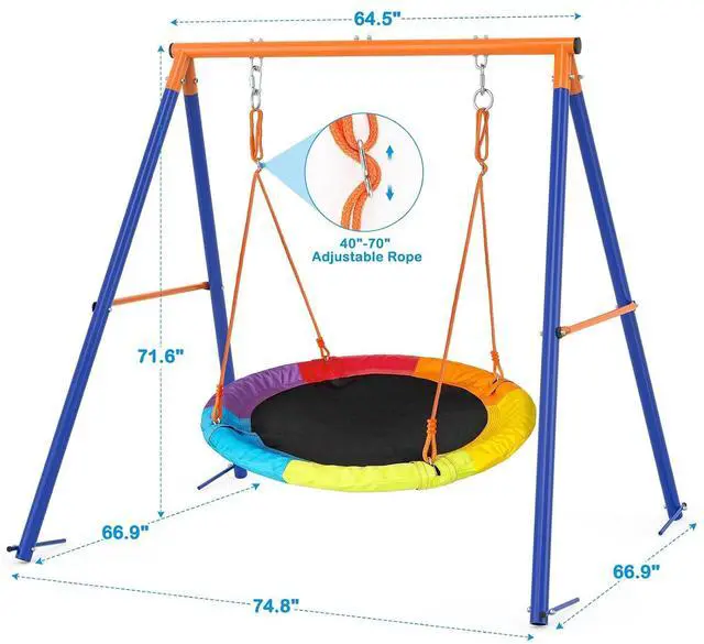 Alt view image 5 of 7 - Saucer Swing with Stand, 40" Round Seat and 440 lb Metal Frame | Single wide saucer swing with adjustable ropes, weather-resistant steel, 440 lb capacity, and family-size round seating.