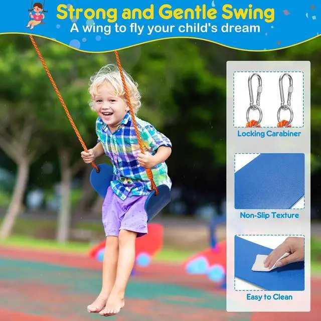 Alt view image 5 of 7 - Swing Set with Stand, 32" Saucer Plus Belt Seat for Backyard | Dual-seat backyard setup with quick-drying saucer fabric, classic belt seat, metal A-frame, and enough space for 2 kids.