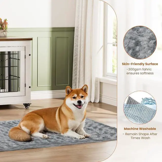 Alt view image 7 of 7 - Dog Crate Furniture for Medium Dogs, 32'' Dog Kennel Indoor with Cushion & Wheels Wooden Dog Cage Double Doors Dog Crate End Table, White