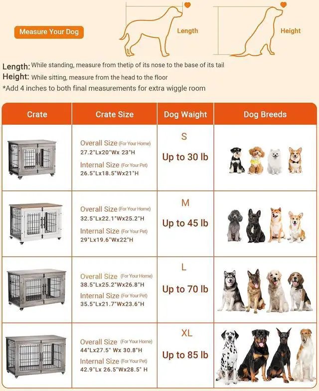 Alt view image 6 of 7 - Dog Crate Furniture for Medium Dogs, 32'' Dog Kennel Indoor with Cushion & Wheels Wooden Dog Cage Double Doors Dog Crate End Table, White