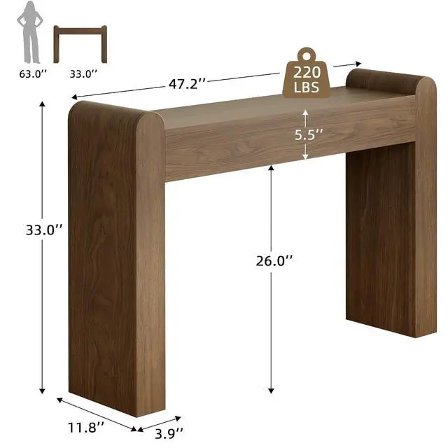 Alt view image 3 of 7 - 47" Arc Console Table for Entryway, Wooden Entryway Table, Farmhouse Behind Sofa Table for Living Room, Hallway, Entrance, Couch, Entry, Home Decor | Rounded edges and fluted texture soften narrow spa