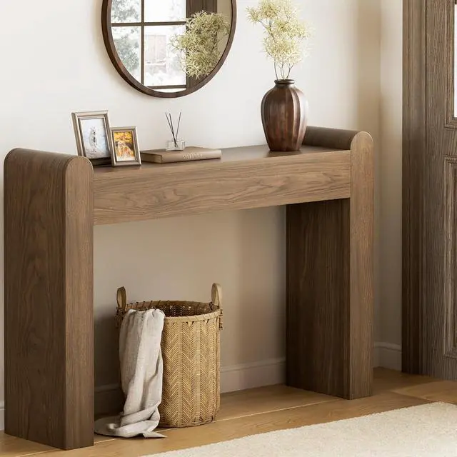Alt view image 2 of 7 - 47" Arc Console Table for Entryway, Wooden Entryway Table, Farmhouse Behind Sofa Table for Living Room, Hallway, Entrance, Couch, Entry, Home Decor | Rounded edges and fluted texture soften narrow spa
