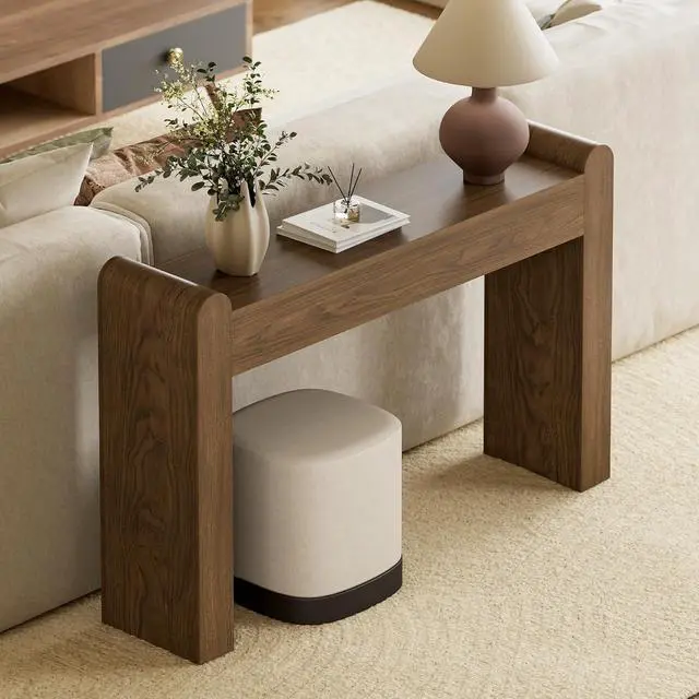 Alt view image 4 of 7 - 47" Arc Console Table for Entryway, Wooden Entryway Table, Farmhouse Behind Sofa Table for Living Room, Hallway, Entrance, Couch, Entry, Home Decor | Rounded edges and fluted texture soften narrow spa