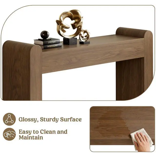 Alt view image 5 of 7 - 47" Arc Console Table for Entryway, Wooden Entryway Table, Farmhouse Behind Sofa Table for Living Room, Hallway, Entrance, Couch, Entry, Home Decor | Rounded edges and fluted texture soften narrow spa