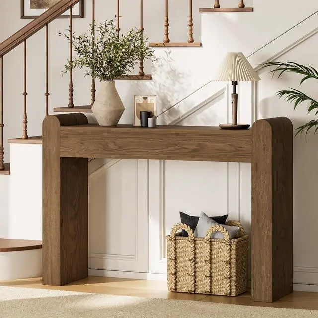 Alt view image 7 of 7 - 47" Arc Console Table for Entryway, Wooden Entryway Table, Farmhouse Behind Sofa Table for Living Room, Hallway, Entrance, Couch, Entry, Home Decor | Rounded edges and fluted texture soften narrow spa