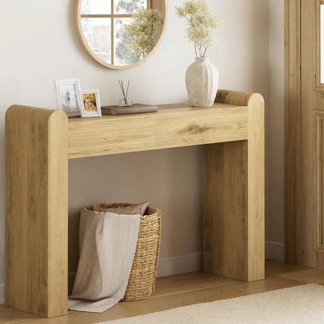 Alt view image 2 of 7 - Arc Entryway Table, 47 Inch Curved Console Table for Hallway | Rounded edges and fluted texture soften narrow spaces; 11.8"D profile fits entryway, hallway, living room or behind sofa.