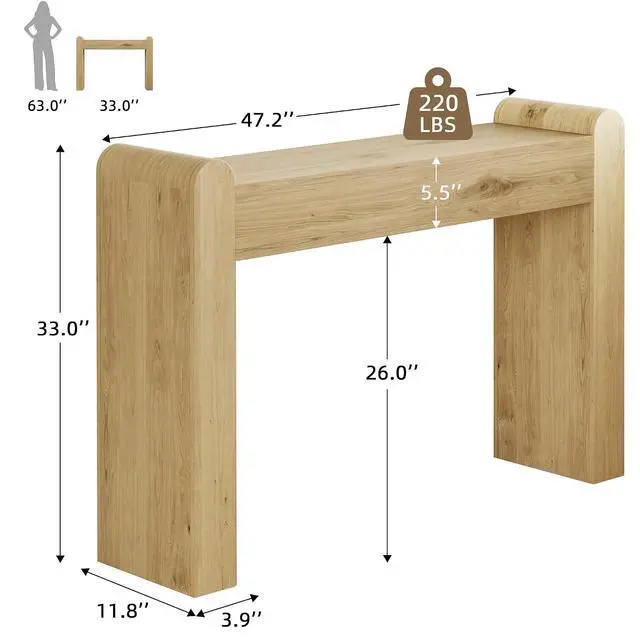 Alt view image 3 of 7 - Arc Entryway Table, 47 Inch Curved Console Table for Hallway | Rounded edges and fluted texture soften narrow spaces; 11.8"D profile fits entryway, hallway, living room or behind sofa.